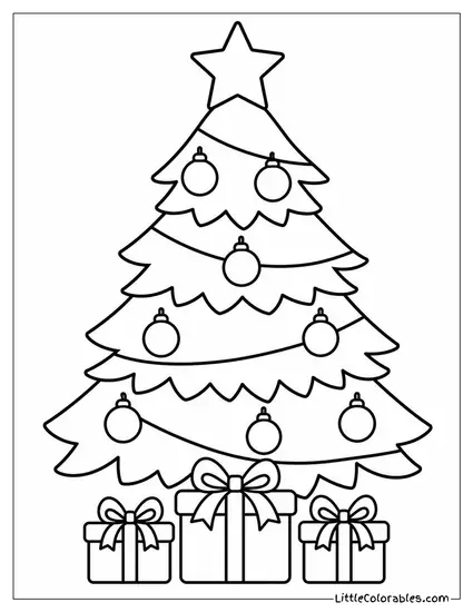 Classic Christmas Tree with Ornaments and Star Topper Coloring Page
