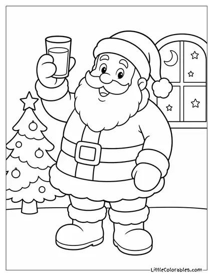 Classic Santa Raising a Glass of Milk in a Toast on Christmas Eve Coloring Page
