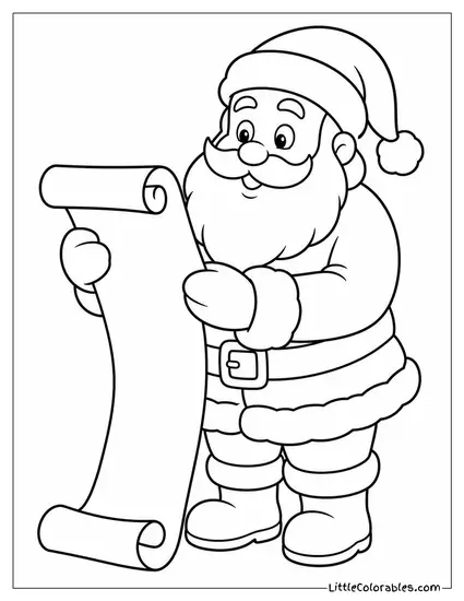 Classic Santa Reading a Long Scroll Naughty and Nice List Coloring Page