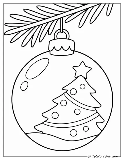 Close-Up Ornament Reflecting the Christmas Tree Lights Coloring Page