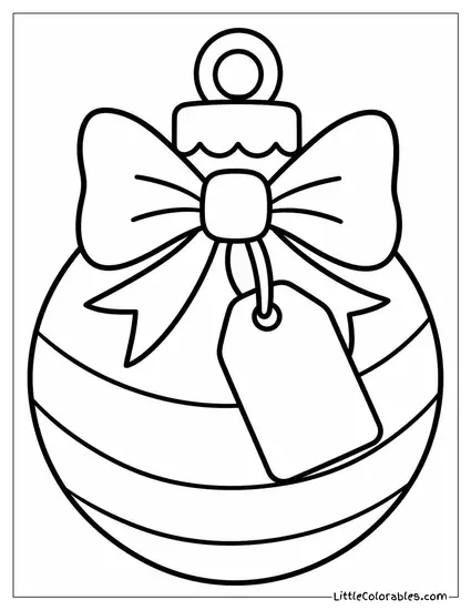 Close-Up Ornament with a Tiny Bow and Tag Coloring Page