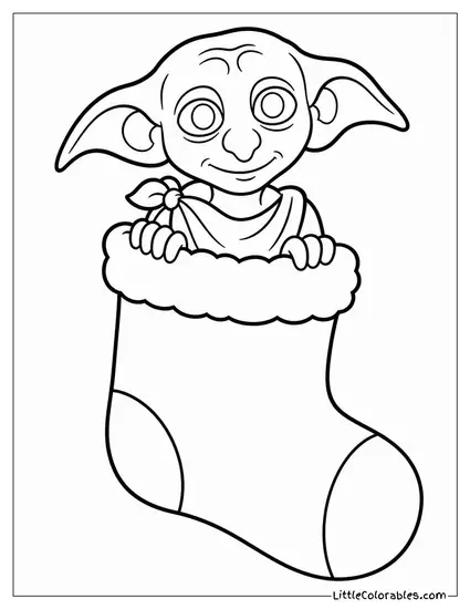 Dobby from Harry Potter in a Christmas Sock Coloring Page