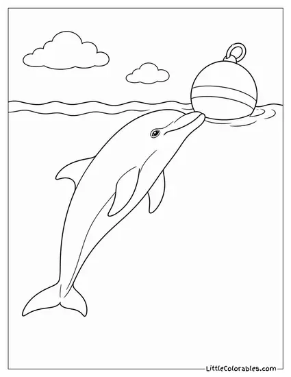Dolphin Investigating a Floating Object by Bumping It Coloring Page