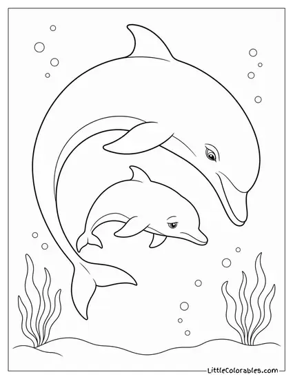 Dolphin Mother Circling an Unwell Calf Slowly Coloring Page