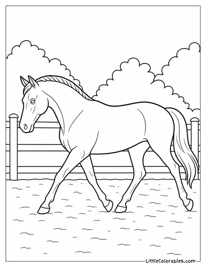 Ex-Racehorse Trotting Quietly Alone in a Sand Arena Coloring Page