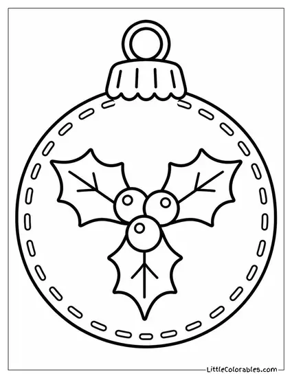 Felt Ornament Stitched with Holly and Berries Coloring Page
