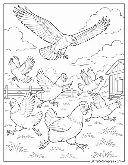 Flock Scattering in Every Direction at the Shadow of a Hawk Passing Over Coloring Page