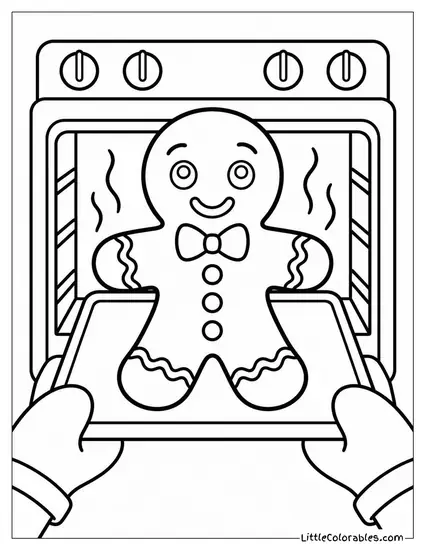 Gingerbread Man Baking Fresh from the Oven Coloring Page