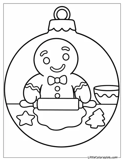 Gingerbread Man Baking with a Rolling Pin Coloring Page