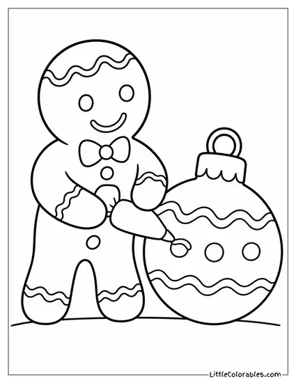 Gingerbread Man Decorating an Ornament with Icing Coloring Page
