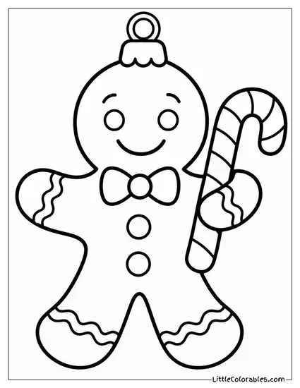 Gingerbread Man Holding a Candy Cane Coloring Page