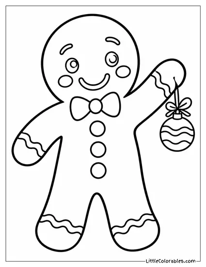 Gingerbread Man Holding a Tiny Wrapped Ornament Coloring Page