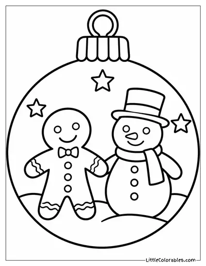 Gingerbread Man Holding Hands with a Snowman Coloring Page