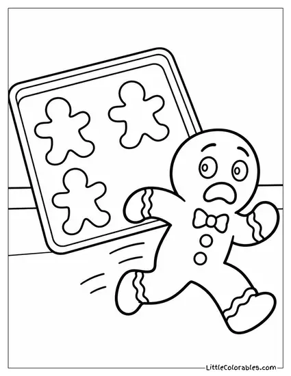 Gingerbread Man Running Away from a Cookie Sheet Coloring Page
