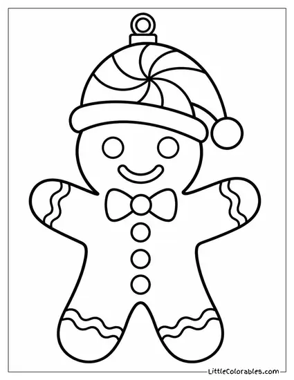 Gingerbread Man Wearing a Peppermint Hat Coloring Page