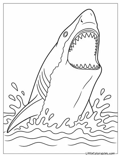 Great White Shark Biting the Surface Jaws Raised Coloring Page
