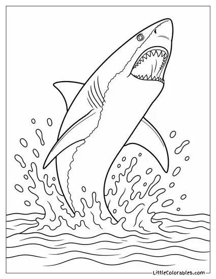 Great White Shark Breaching Fully After Prey Coloring Page