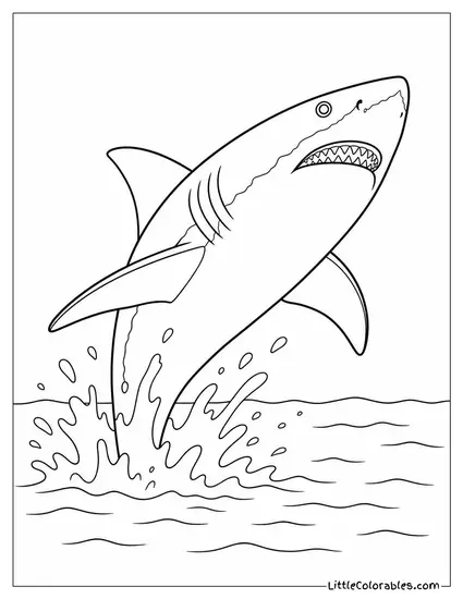 Great White Shark Porpoising Along the Surface Coloring Page