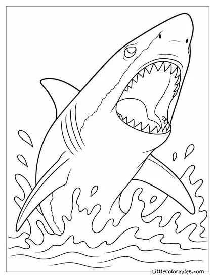 Great White Shark Rolling Its Eye Mid-Strike Coloring Page
