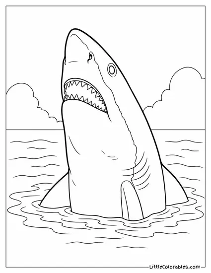 Great White Shark Spy-Hopping Vertically Coloring Page