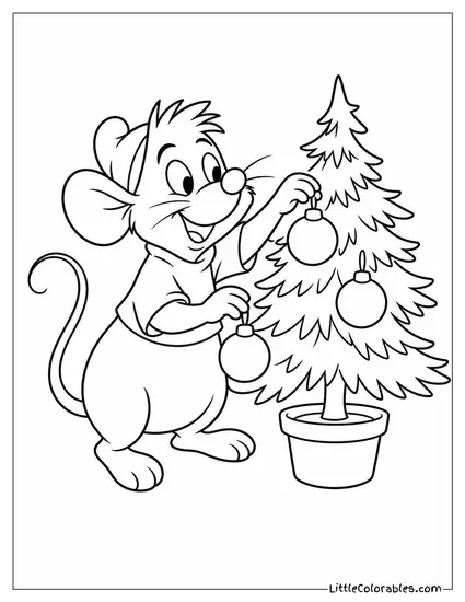 Gus from Cinderella Decorating a Tiny Christmas Tree Coloring Page