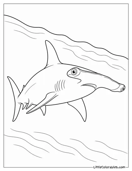 Hammerhead Cruising a Current Boundary in Open Water Coloring Page