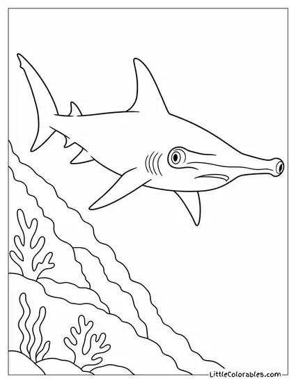 Hammerhead Cruising Alone Along a Reef Drop-Off Coloring Page