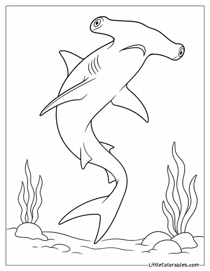 Hammerhead Spiraling Upward from Sandy Bottom Coloring Page