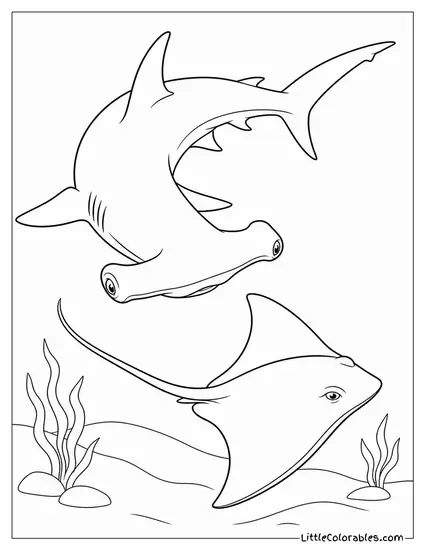 Hammerhead Turning Tightly Pursuing a Stingray Coloring Page
