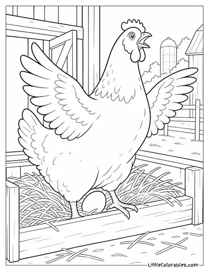 Hen Laying an Egg and Announcing It to the Entire Farm Immediately After Coloring Page