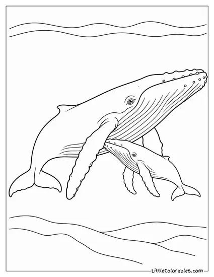 Humpback Whale Mother and Calf Resting Together Coloring Page