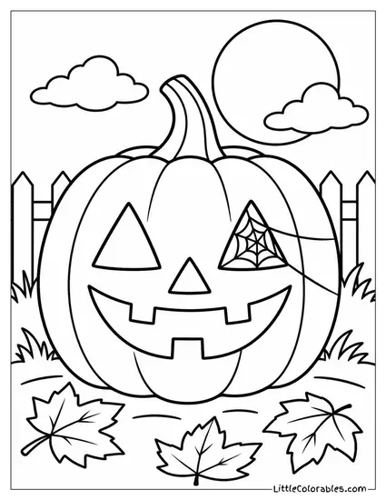 Jack O Lantern with a Web Spun Across One Carved Eye Socket Coloring Page