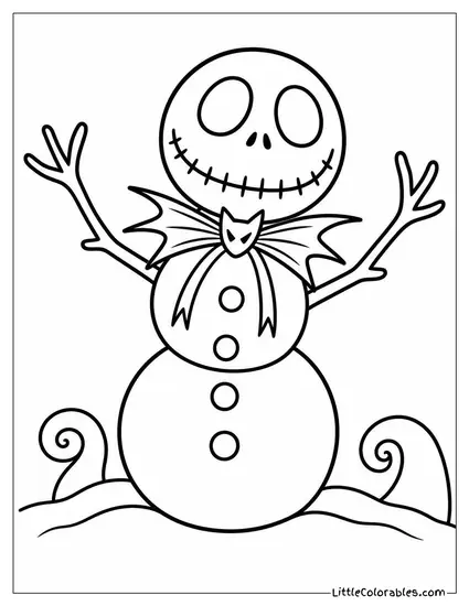 Jack Skellington as a Spooky Snowman Coloring Page