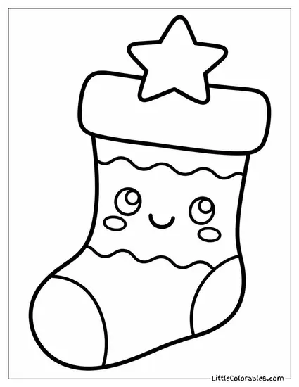 Kawaii Christmas Stocking Blushing with a Star on Top Coloring Page