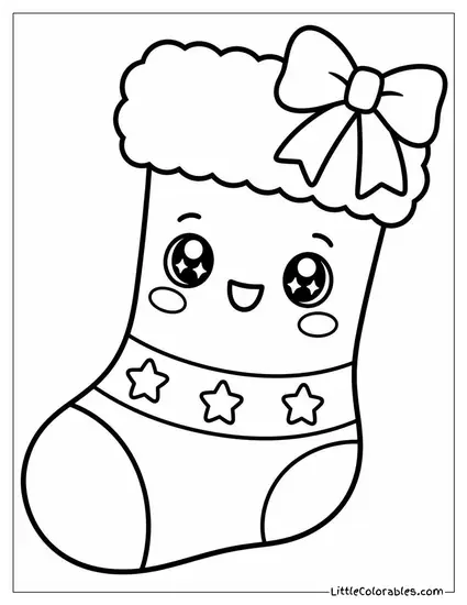 Kawaii Christmas Stocking with Rosy Cheeks and Sparkly Eyes Coloring Page