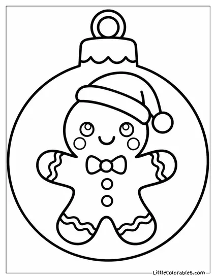 Kawaii Gingerbread Man Wearing a Tiny Santa Hat Coloring Page