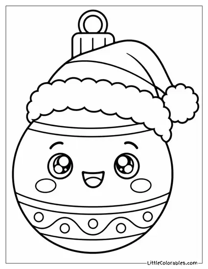 Kawaii Ornament Wearing a Fuzzy Pom Pom Hat Coloring Page