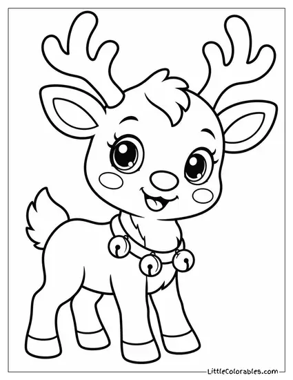 Kawaii Reindeer with Rosy Cheeks and Big Eyes Coloring Page