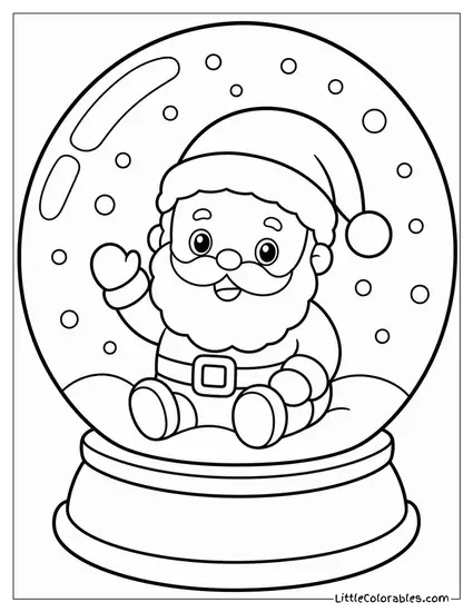 Kawaii Santa Sitting Inside a Giant Snow Globe Coloring Page