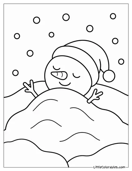 Kawaii Snowman Sleeping Under a Blanket of Snow Coloring Page