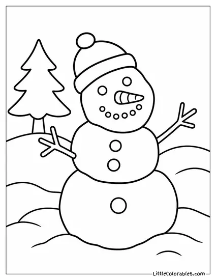 Lopsided Snowman Built by Children Coloring Page