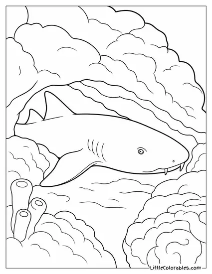 Nurse Shark Wedged Into a Coral Crevice Resting Coloring Page
