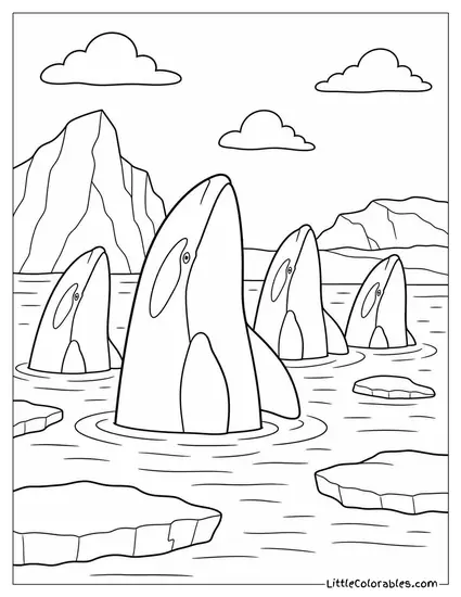 Orca Pod Spy Hopping to Survey the Ice Coloring Page