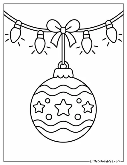 Ornament Hanging Beside Twinkling String Lights Coloring Page