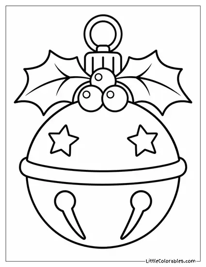 Ornament Shaped Like a Jingle Bell with Holly Coloring Page