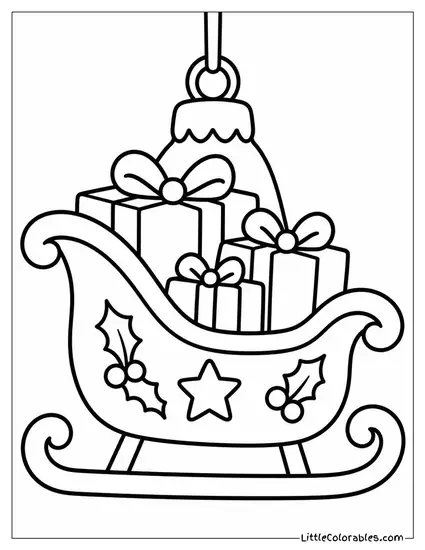 Ornament Shaped Like a Tiny Sleigh with Gifts Coloring Page