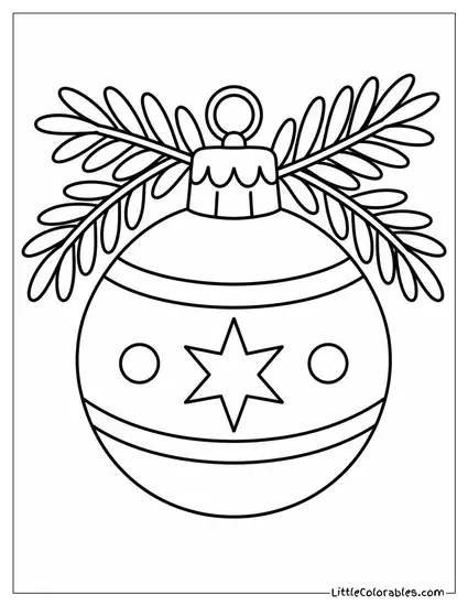 Ornament with Glitter Dusted Evergreen Branches Coloring Page