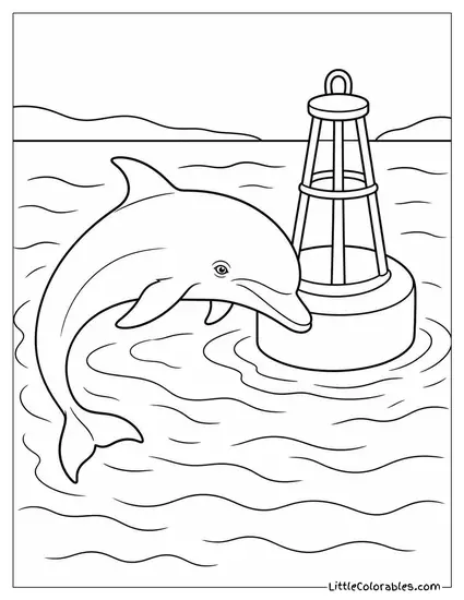 Pod Circling a Buoy Curiously at Close Range Coloring Page