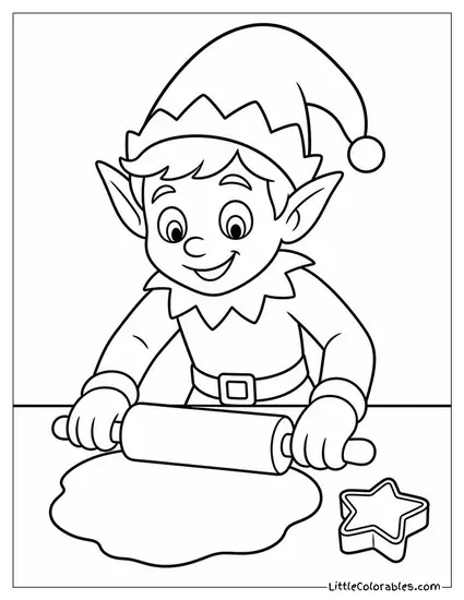 Realistic Elf Rolling Out Christmas Cookie Dough Coloring Page