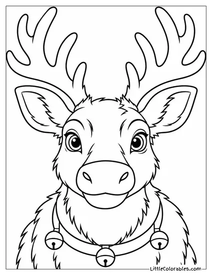 Reindeer Close Up Showing Detailed Fur and Antlers Coloring Page